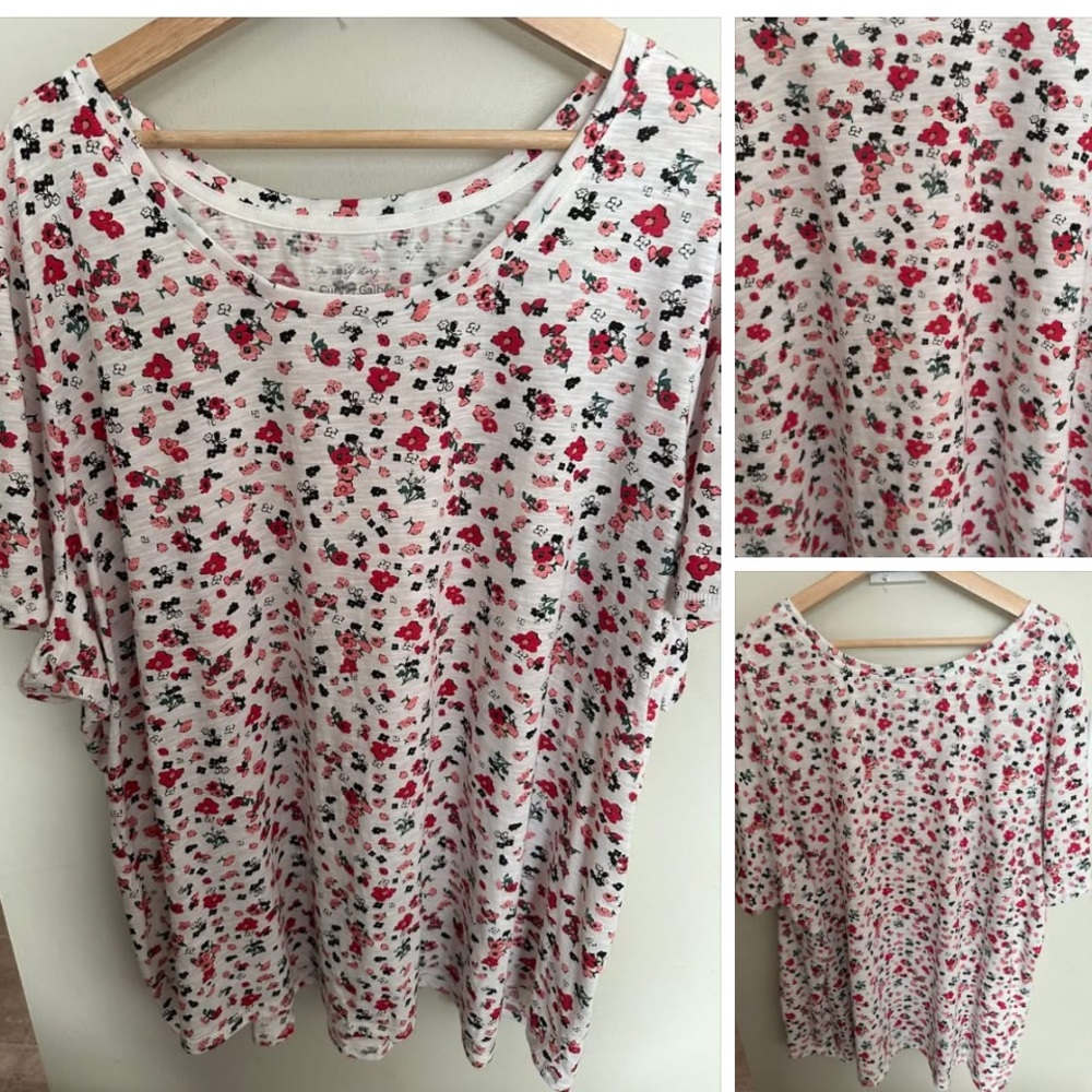 5/$20 5X or 6X In Every Story, Floral Scoop Neck T, White, Coral, Red & Pink